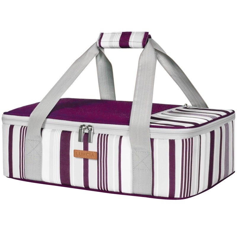 LUNCIA Insulated Casserole Carrier for Hot or Cold Food, Lasagna Lugger Tote for Potluck Parties/Picnic/Cookouts, Fits 9""  13"" Baking Dish, Purple - Image 1